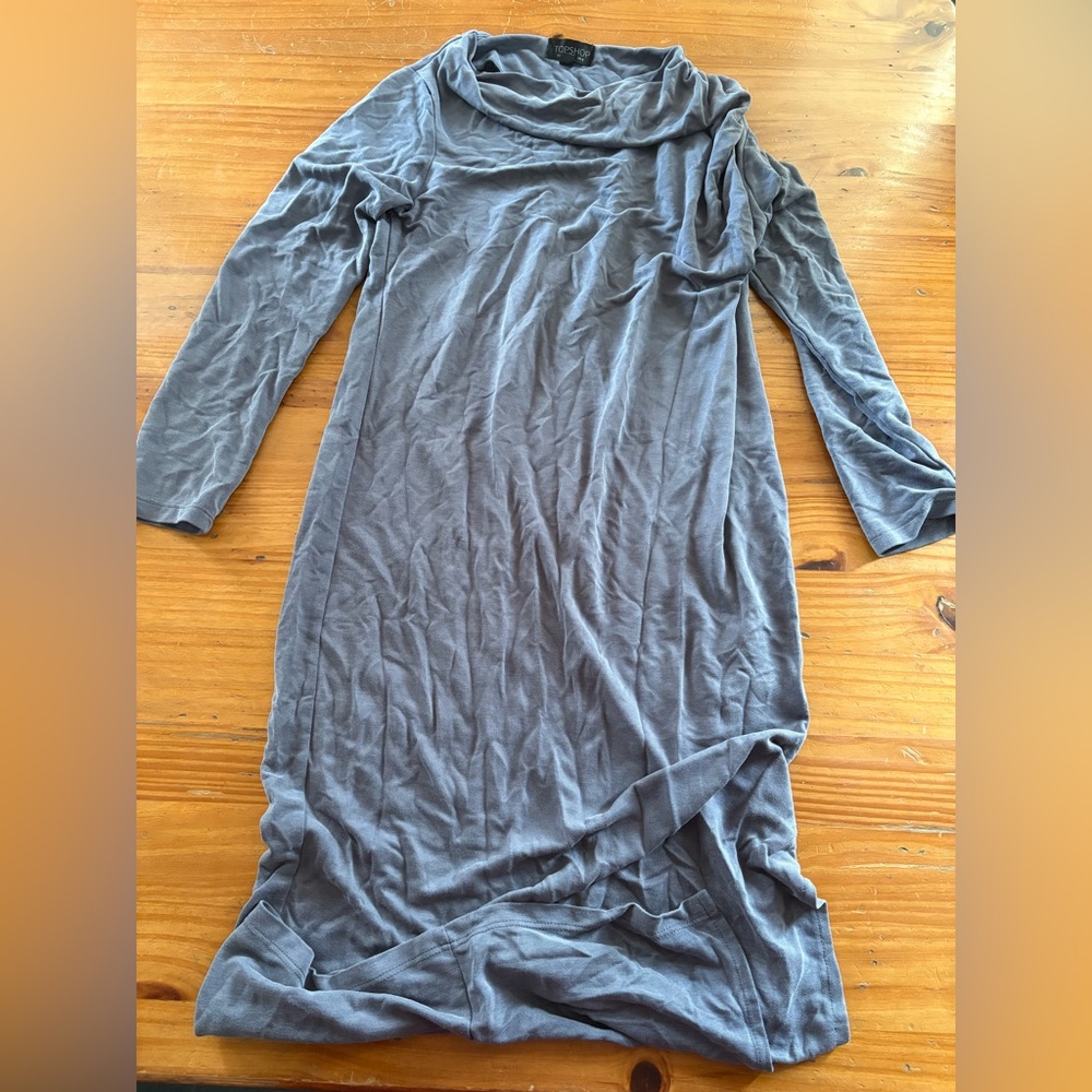 Topshop Slate Gray Cowl Neck Long Dress with Small Side Slit